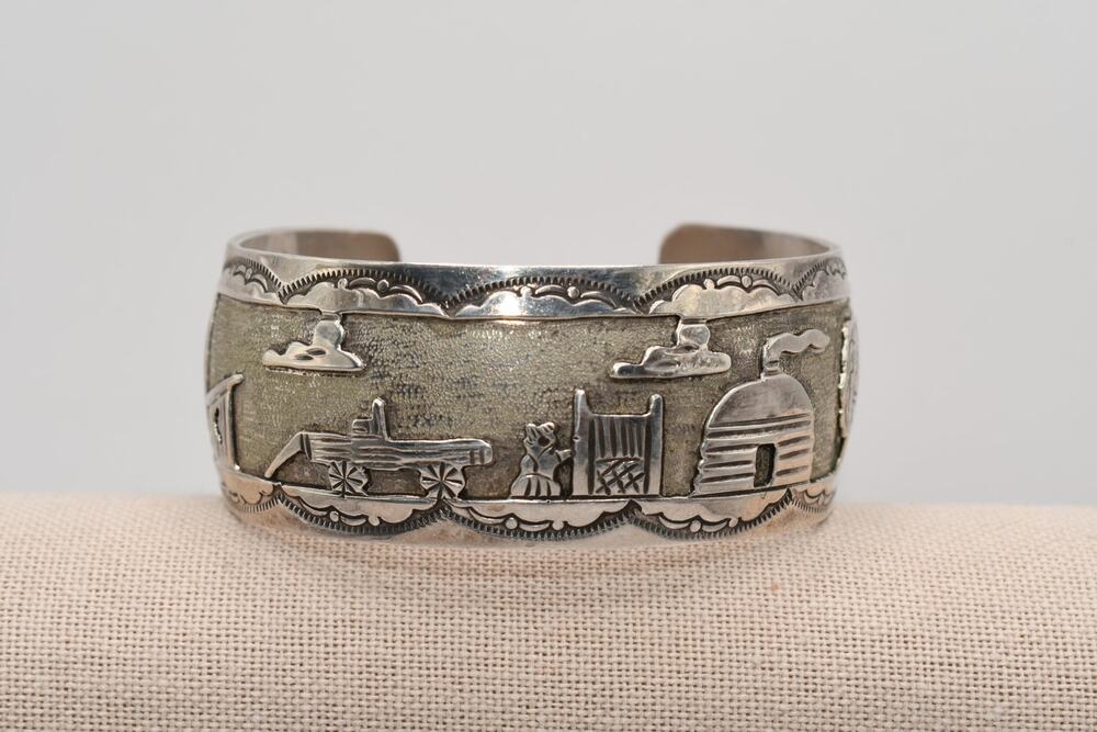 Vintage Sterling Storyteller Cuff Bracelet HB Southwestern Scene